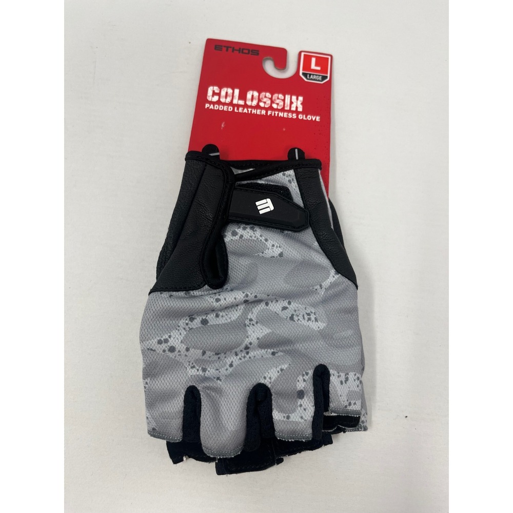 Ethos Colossix Padded Leather Fitness Weightlifting Gloves Grey Camo Mens Large